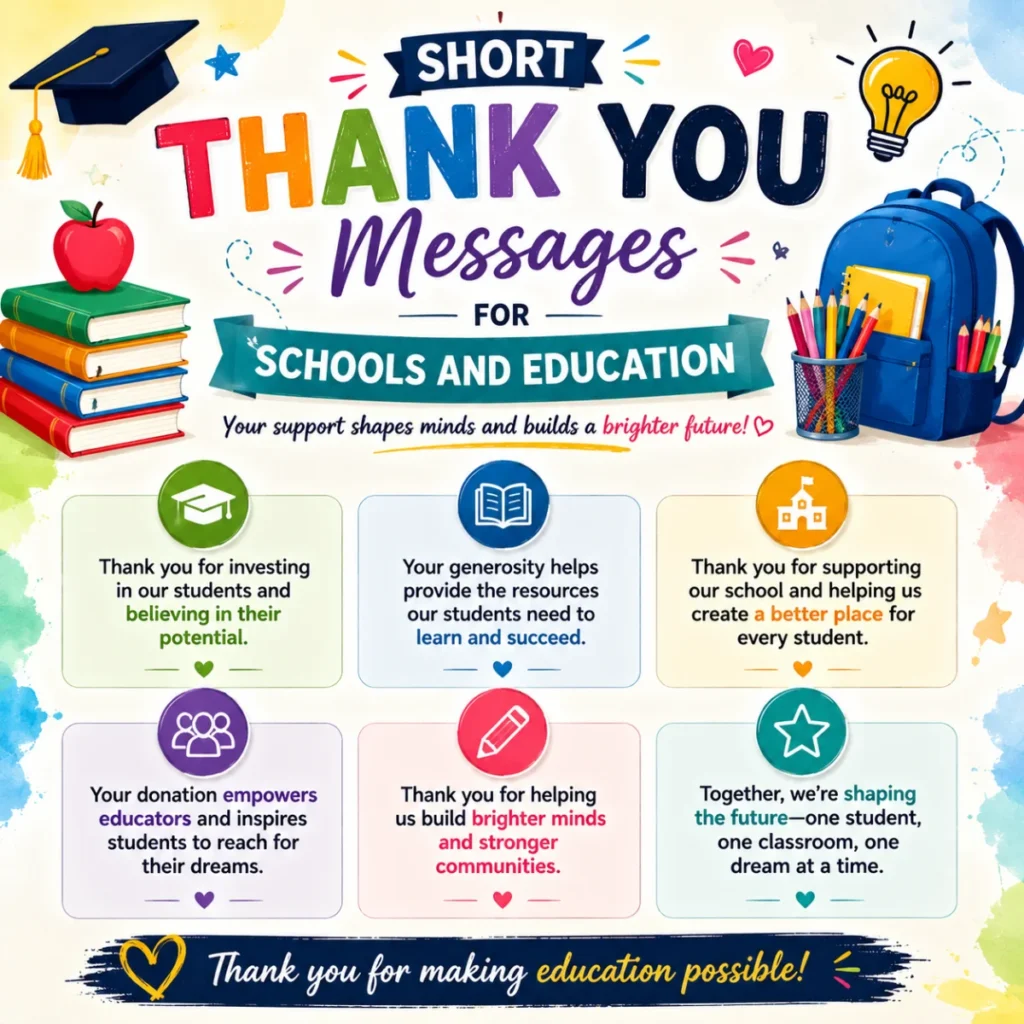 Short Thank You Messages for Schools and Education
