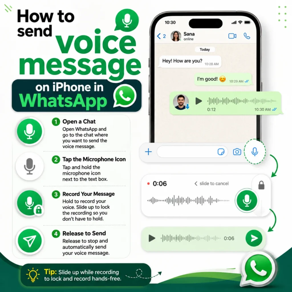How to send voice message on iphone in WhatsApp